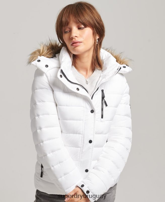 uy Superdry mujer chamarra acolchada corta con capucha blanco DT2N8Z3669 ropa
