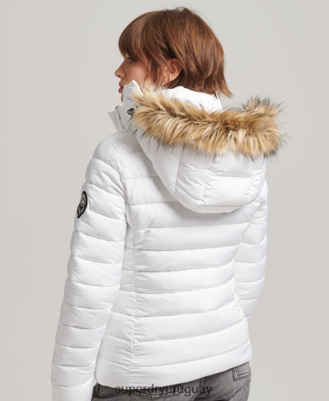 uy Superdry mujer chamarra acolchada corta con capucha blanco DT2N8Z3669 ropa