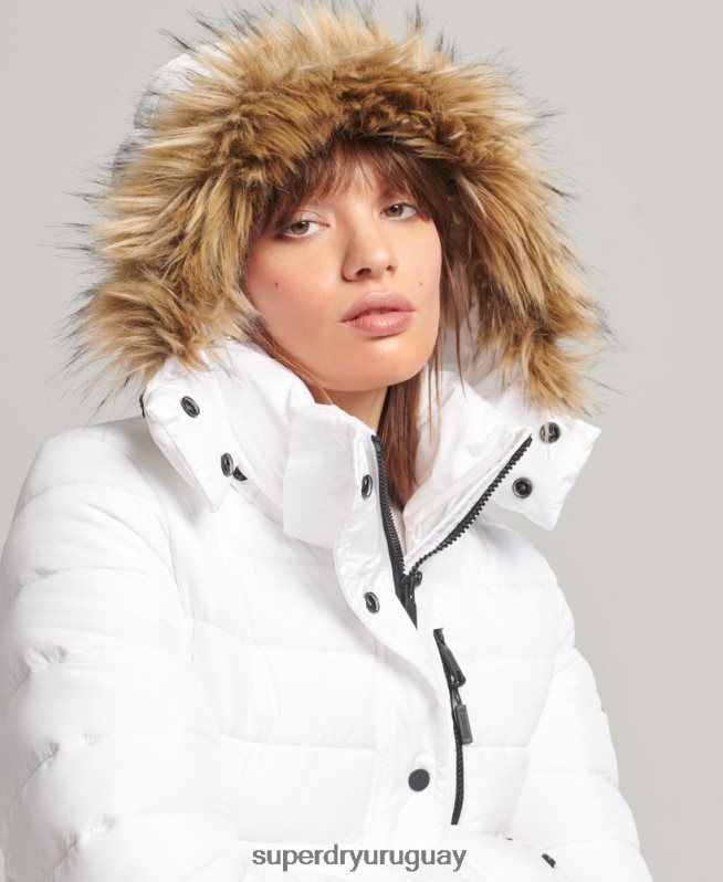 uy Superdry mujer chamarra acolchada corta con capucha blanco DT2N8Z3669 ropa
