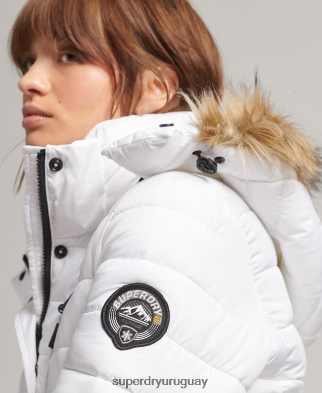 uy Superdry mujer chamarra acolchada corta con capucha blanco DT2N8Z3669 ropa