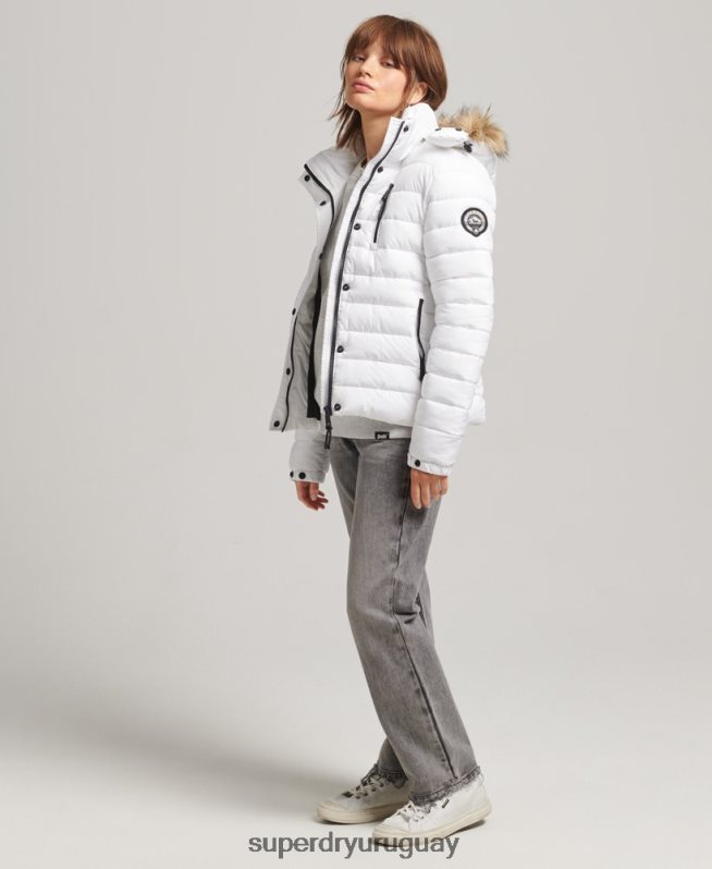 uy Superdry mujer chamarra acolchada corta con capucha blanco DT2N8Z3669 ropa