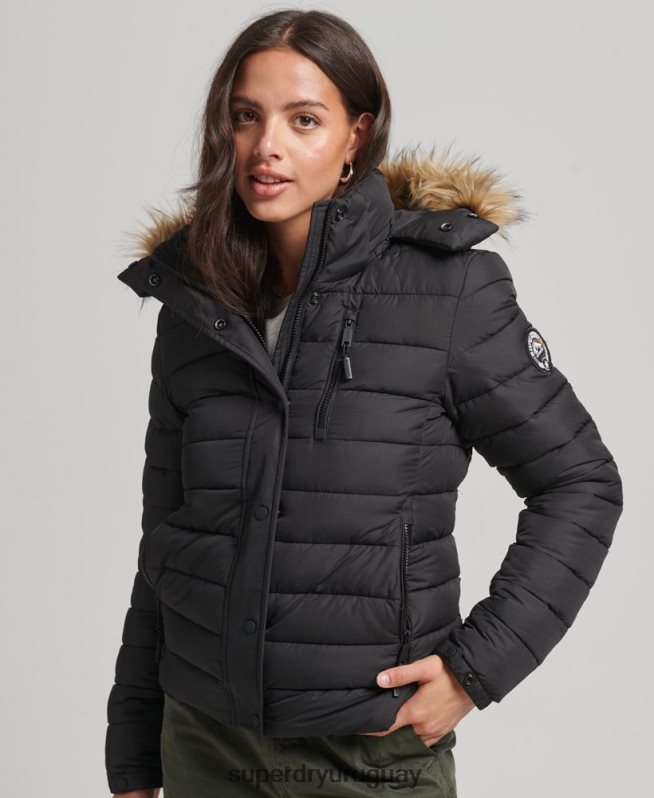 uy Superdry mujer chamarra acolchada corta con capucha negro DT2N8Z3630 ropa