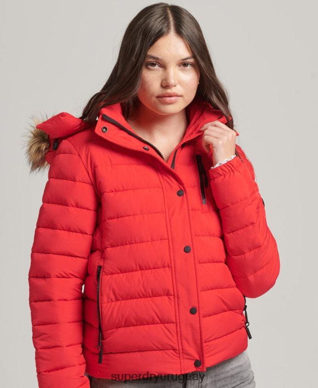 uy Superdry mujer chamarra acolchada corta con capucha rojo DT2N8Z5571 ropa