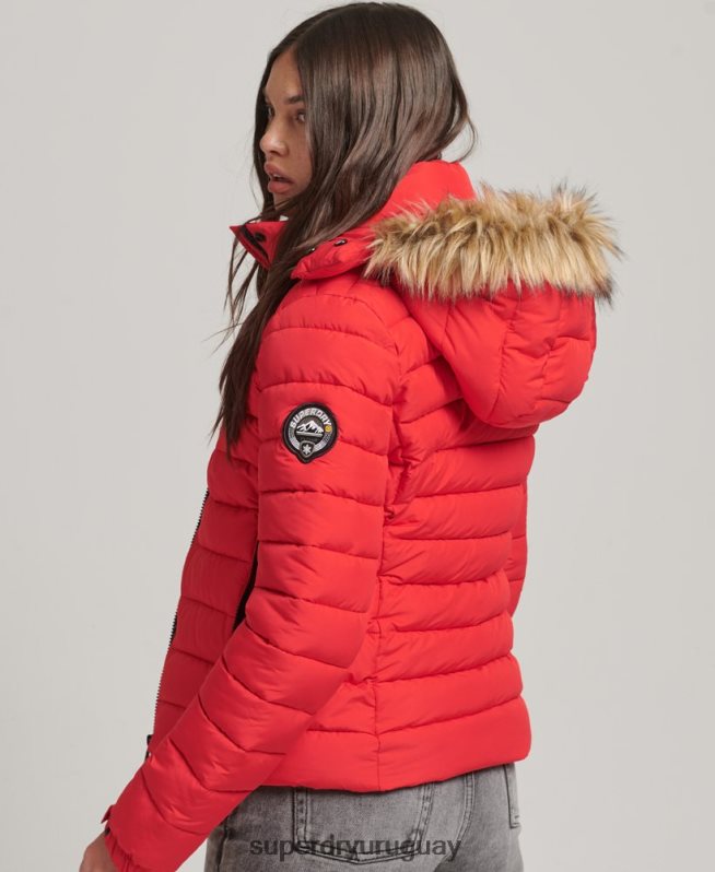 uy Superdry mujer chamarra acolchada corta con capucha rojo DT2N8Z5571 ropa