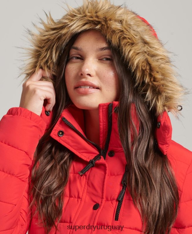 uy Superdry mujer chamarra acolchada corta con capucha rojo DT2N8Z5571 ropa