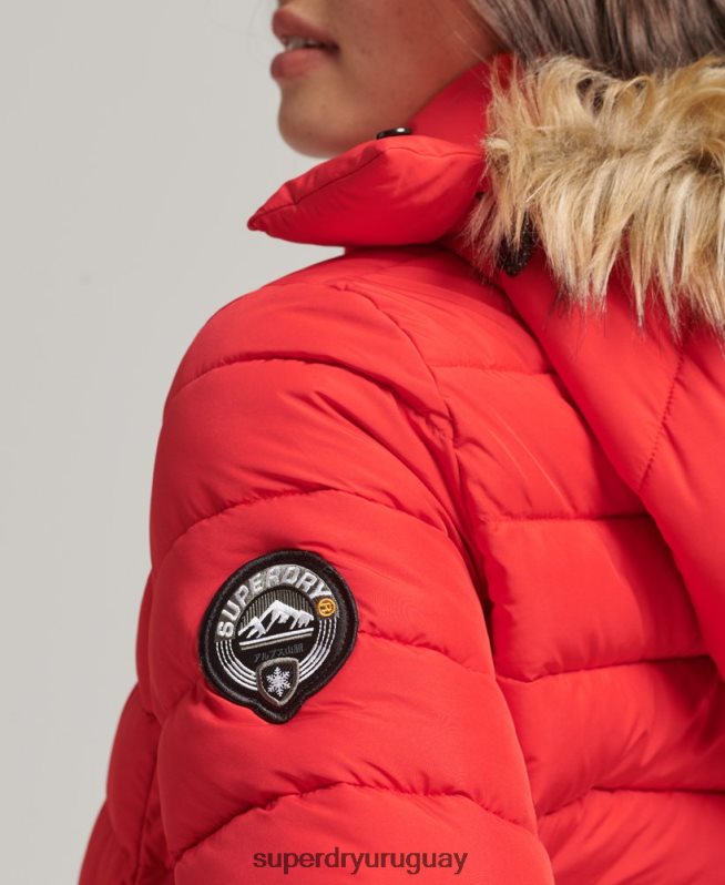 uy Superdry mujer chamarra acolchada corta con capucha rojo DT2N8Z5571 ropa