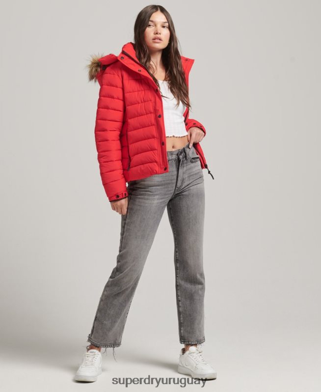 uy Superdry mujer chamarra acolchada corta con capucha rojo DT2N8Z5571 ropa