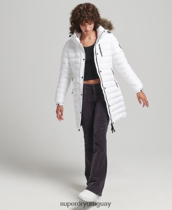 uy Superdry mujer chamarra acolchada de pelo sintético con capucha blanco DT2N8Z3606 ropa