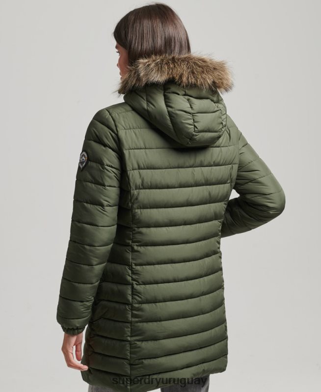 uy Superdry mujer chamarra acolchada de pelo sintético con capucha caqui DT2N8Z3715 ropa