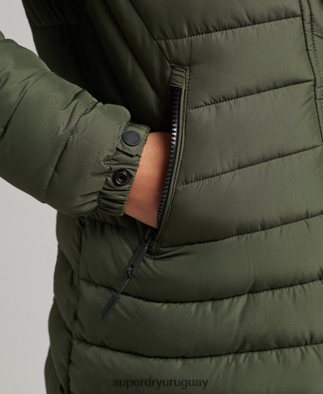 uy Superdry mujer chamarra acolchada de pelo sintético con capucha caqui DT2N8Z3715 ropa