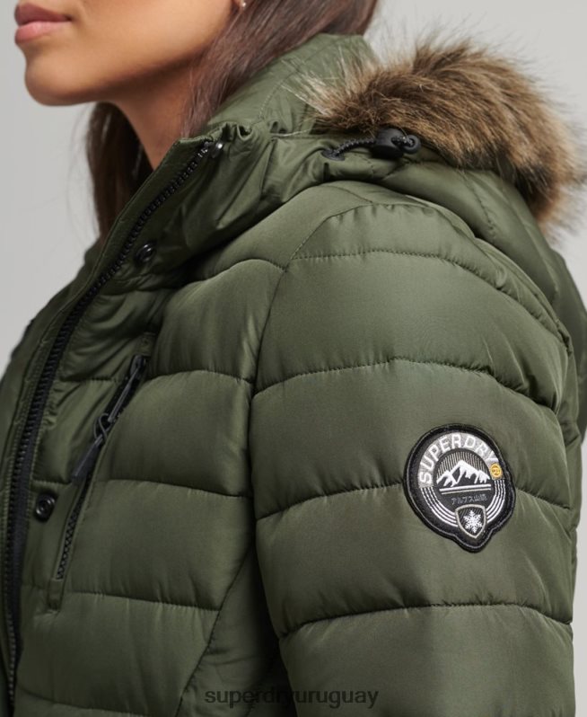 uy Superdry mujer chamarra acolchada de pelo sintético con capucha caqui DT2N8Z3715 ropa