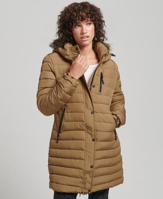 uy Superdry mujer chamarra acolchada de pelo sintético con capucha marrón DT2N8Z3748 ropa