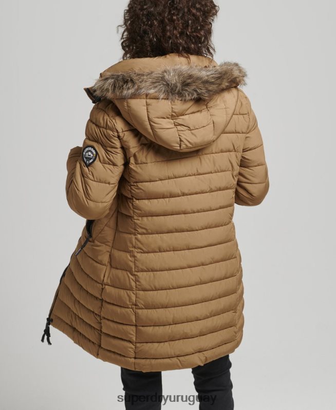 uy Superdry mujer chamarra acolchada de pelo sintético con capucha marrón DT2N8Z3748 ropa