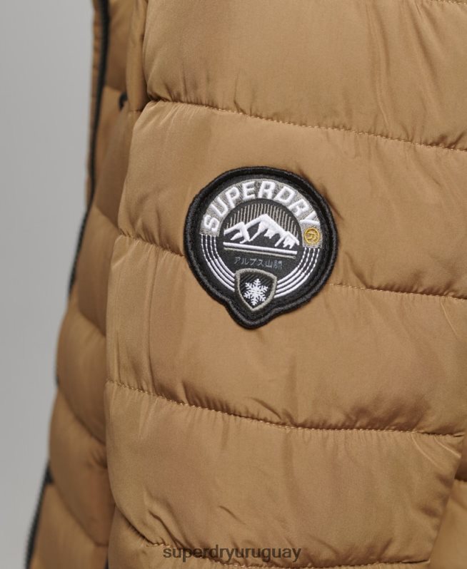 uy Superdry mujer chamarra acolchada de pelo sintético con capucha marrón DT2N8Z3748 ropa