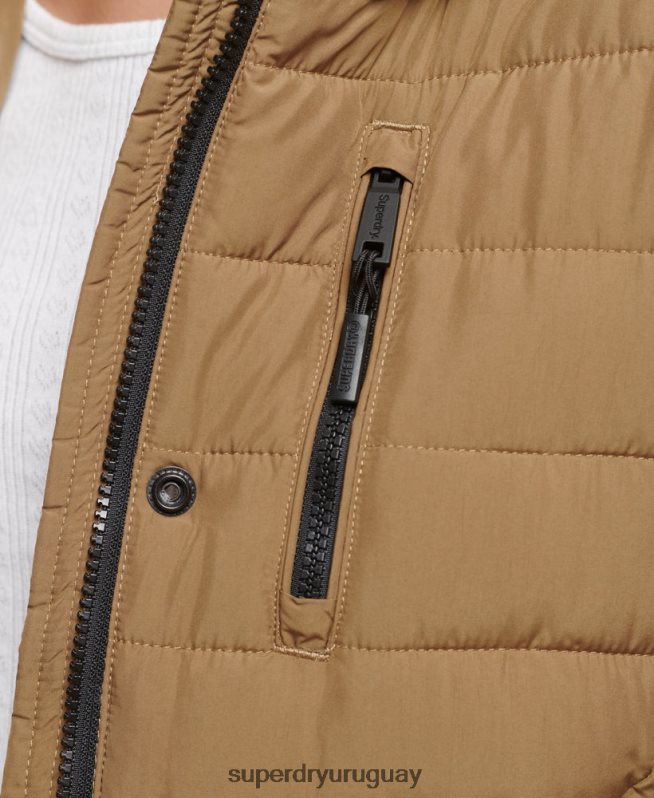 uy Superdry mujer chamarra acolchada de pelo sintético con capucha marrón DT2N8Z3748 ropa