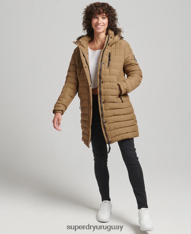 uy Superdry mujer chamarra acolchada de pelo sintético con capucha marrón DT2N8Z3748 ropa