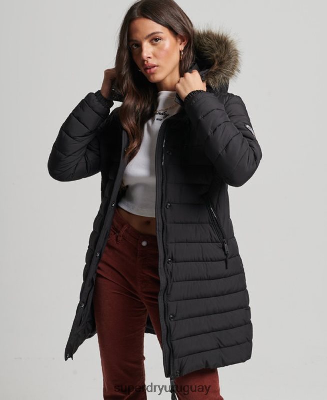 uy Superdry mujer chamarra acolchada de pelo sintético con capucha negro DT2N8Z3550 ropa