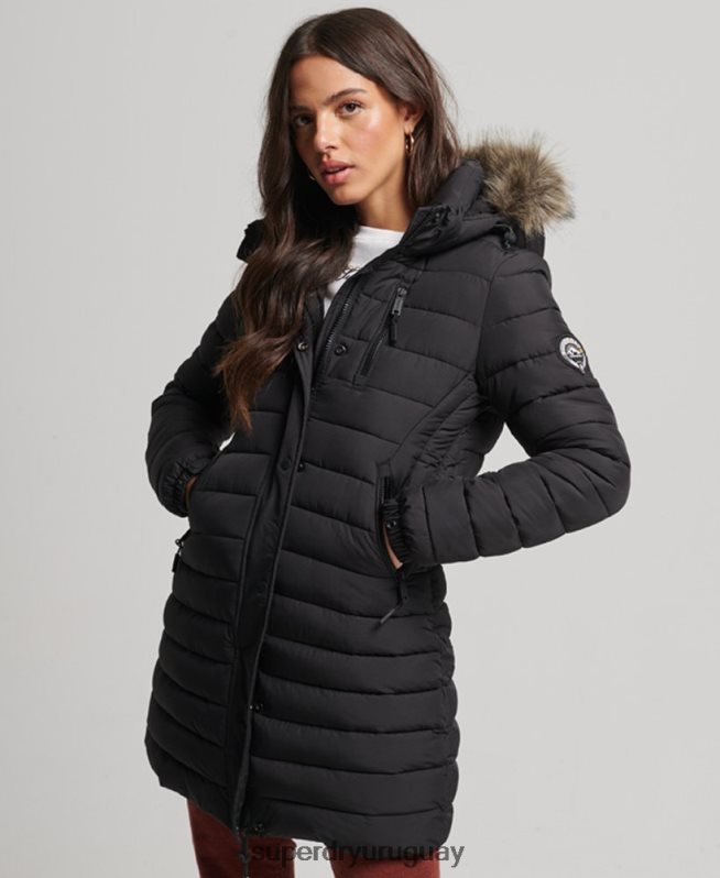 uy Superdry mujer chamarra acolchada de pelo sintético con capucha negro DT2N8Z3550 ropa