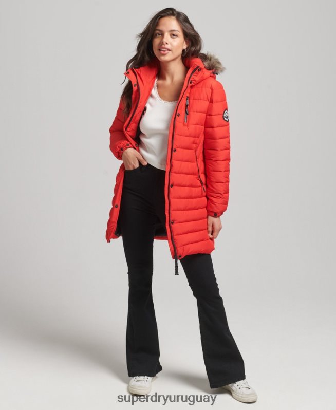 uy Superdry mujer chamarra acolchada de pelo sintético con capucha rojo DT2N8Z3688 ropa