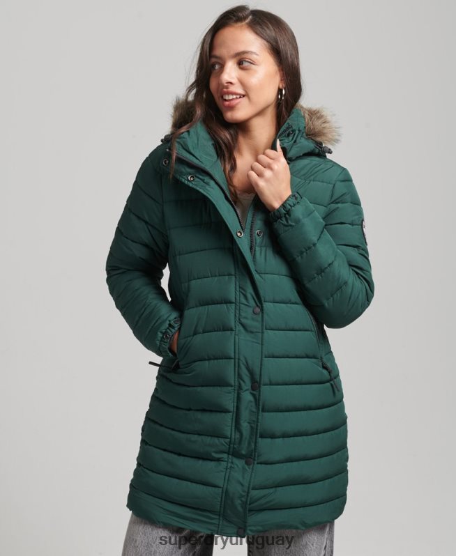 uy Superdry mujer chamarra acolchada de pelo sintético con capucha verde DT2N8Z3636 ropa