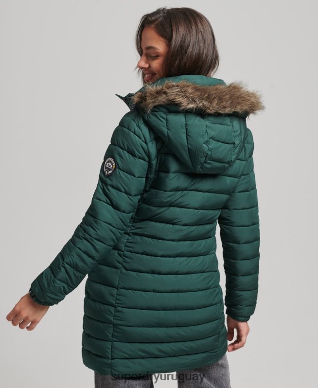 uy Superdry mujer chamarra acolchada de pelo sintético con capucha verde DT2N8Z3636 ropa