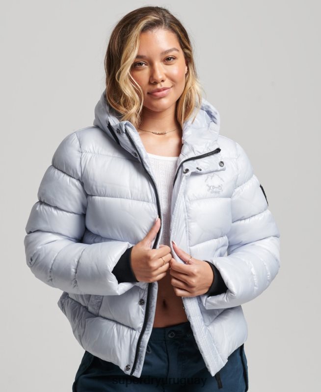 uy Superdry mujer chamarra acolchada deportiva brillante con capucha azul claro DT2N8Z3690 ropa