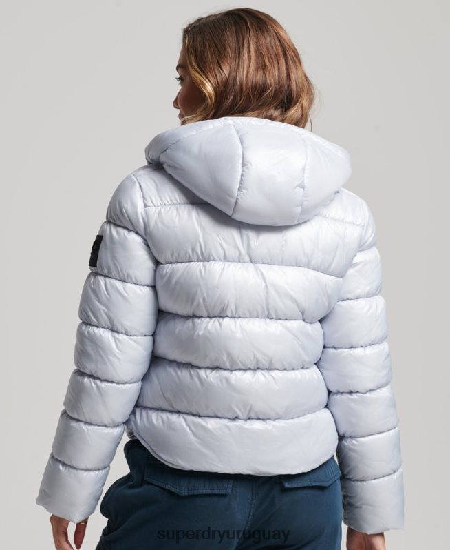 uy Superdry mujer chamarra acolchada deportiva brillante con capucha azul claro DT2N8Z3690 ropa