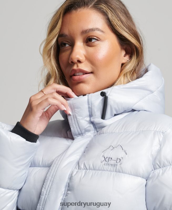 uy Superdry mujer chamarra acolchada deportiva brillante con capucha azul claro DT2N8Z3690 ropa
