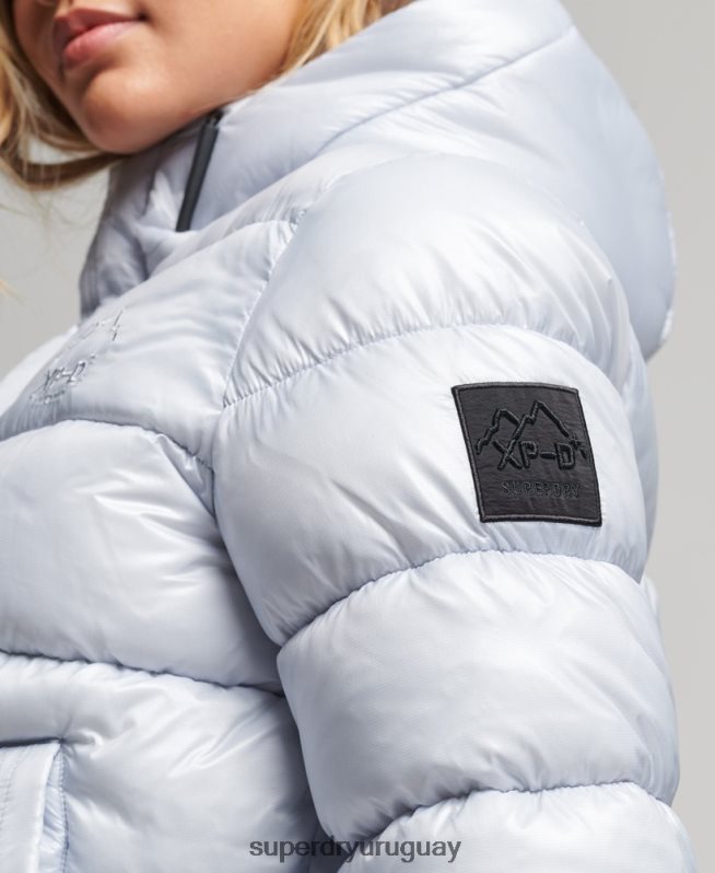 uy Superdry mujer chamarra acolchada deportiva brillante con capucha azul claro DT2N8Z3690 ropa