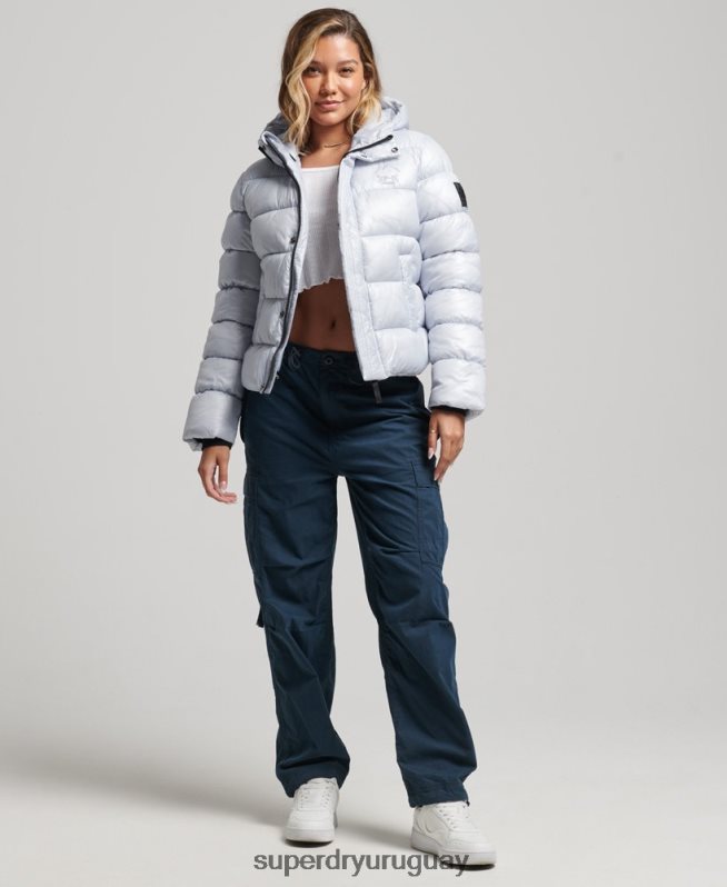 uy Superdry mujer chamarra acolchada deportiva brillante con capucha azul claro DT2N8Z3690 ropa