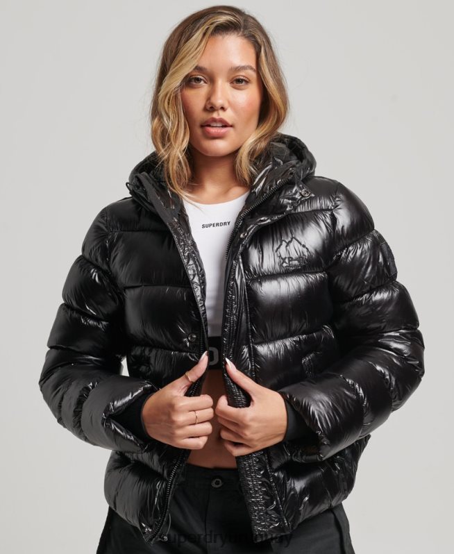 uy Superdry mujer chamarra acolchada deportiva brillante con capucha negro DT2N8Z3634 ropa