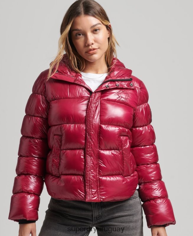 uy Superdry mujer chamarra acolchada deportiva brillante con capucha rosa DT2N8Z3607 ropa