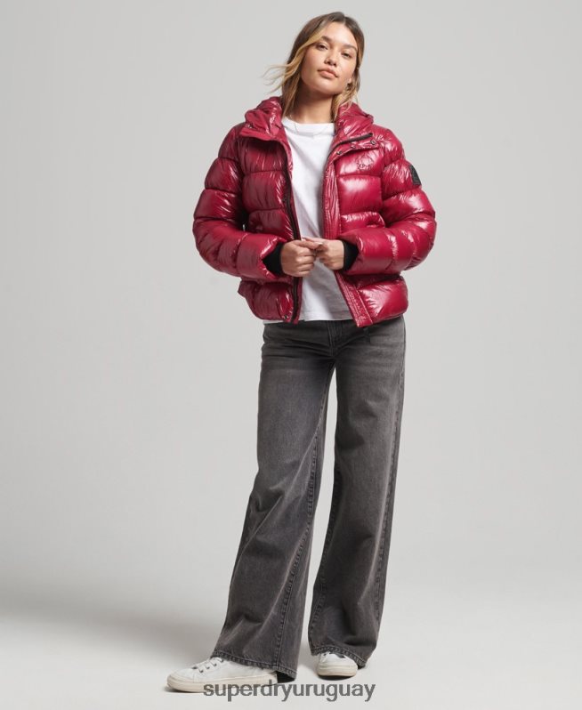 uy Superdry mujer chamarra acolchada deportiva brillante con capucha rosa DT2N8Z3607 ropa