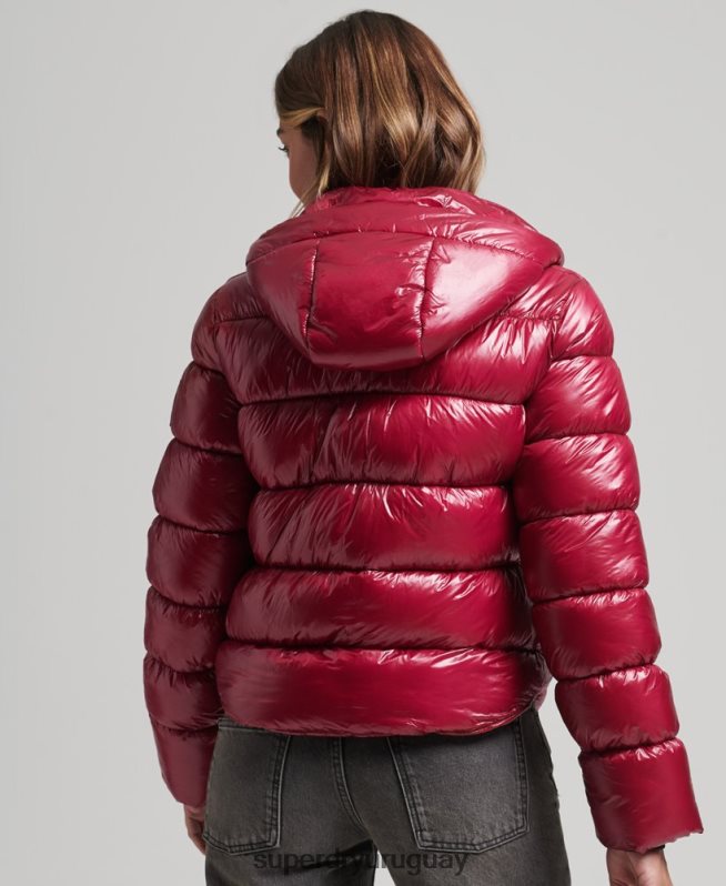 uy Superdry mujer chamarra acolchada deportiva brillante con capucha rosa DT2N8Z3607 ropa