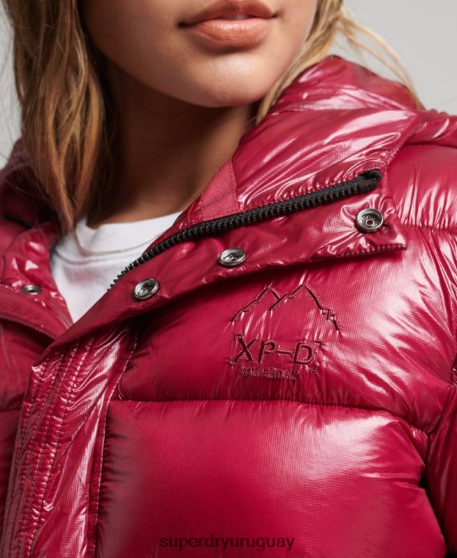 uy Superdry mujer chamarra acolchada deportiva brillante con capucha rosa DT2N8Z3607 ropa