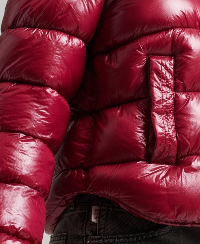 uy Superdry mujer chamarra acolchada deportiva brillante con capucha rosa DT2N8Z3607 ropa