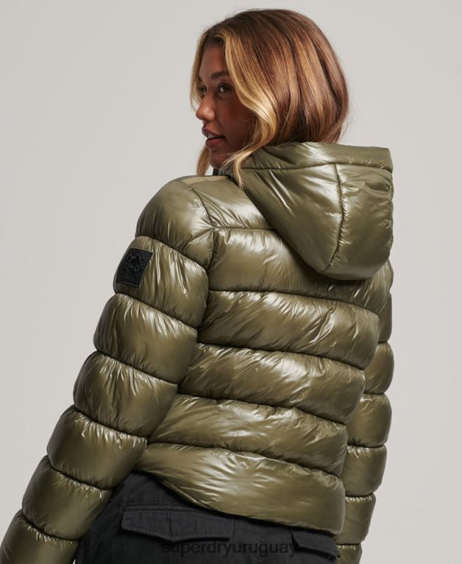 uy Superdry mujer chamarra acolchada deportiva brillante con capucha verde DT2N8Z3691 ropa