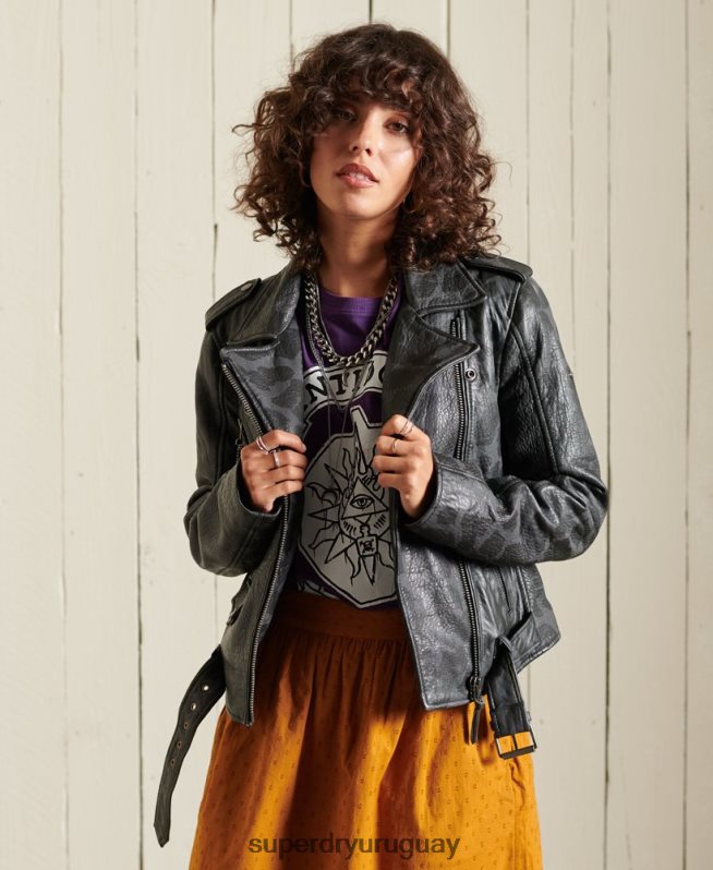 uy Superdry mujer chamarra biker de cuero estilo rockero negro DT2N8Z5697 ropa