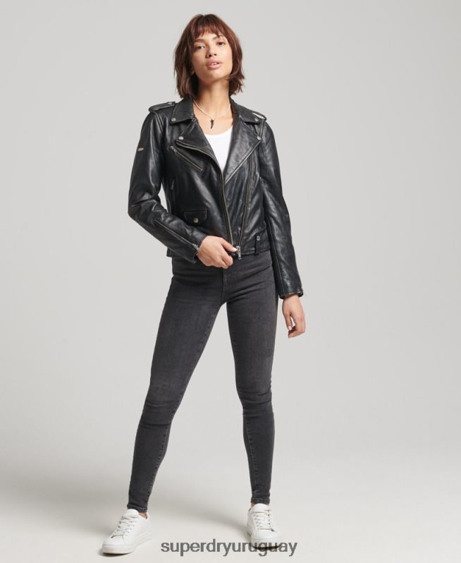uy Superdry mujer chamarra biker de cuero rylee negro DT2N8Z3735 ropa