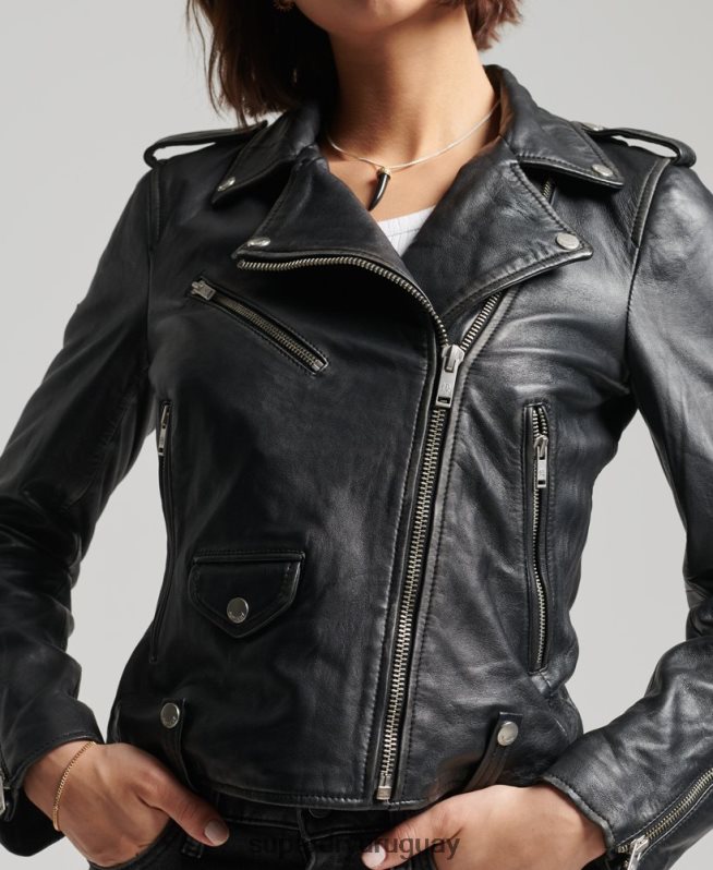 uy Superdry mujer chamarra biker de cuero rylee negro DT2N8Z3735 ropa