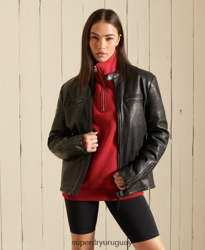 uy Superdry mujer chamarra biker de piel oversize negro DT2N8Z5605 ropa
