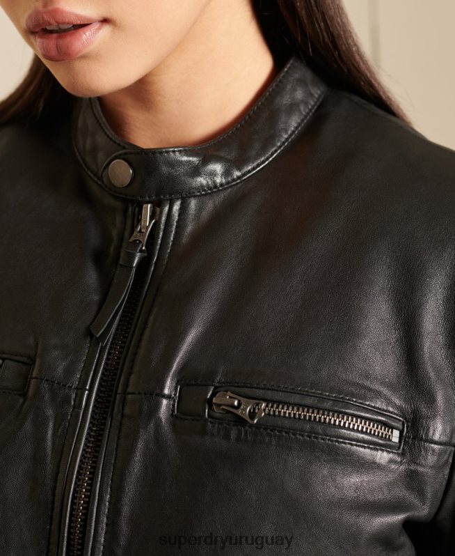 uy Superdry mujer chamarra biker de piel oversize negro DT2N8Z5605 ropa
