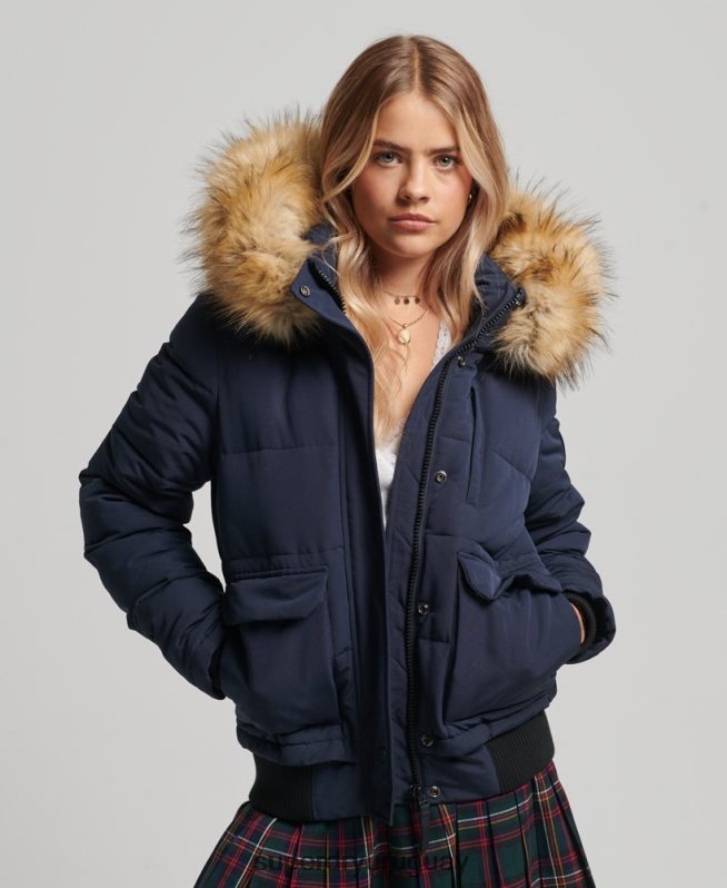 uy Superdry mujer chamarra bomber acolchada Everest con capucha Armada DT2N8Z3752 ropa