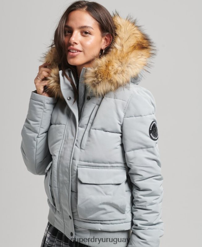 uy Superdry mujer chamarra bomber acolchada Everest con capucha azul claro DT2N8Z3736 ropa