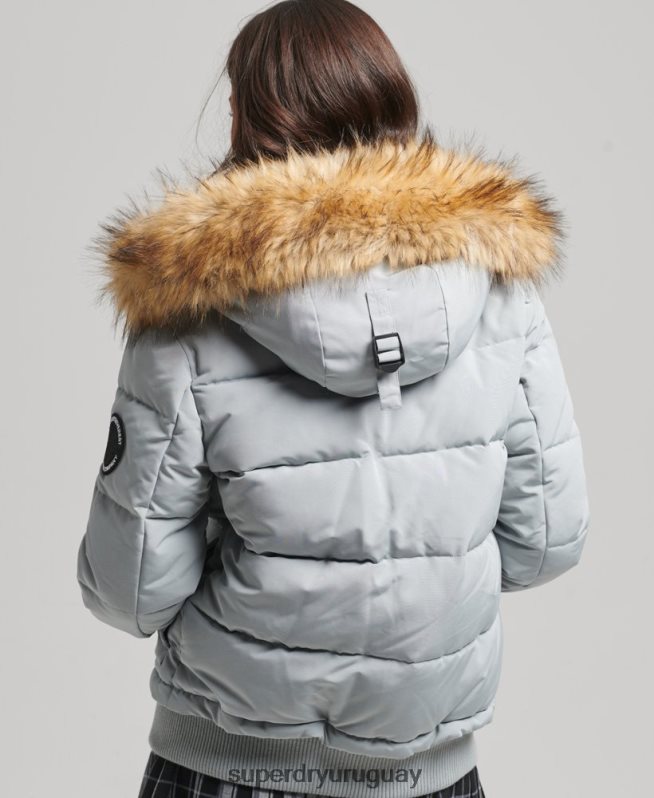 uy Superdry mujer chamarra bomber acolchada Everest con capucha azul claro DT2N8Z3736 ropa