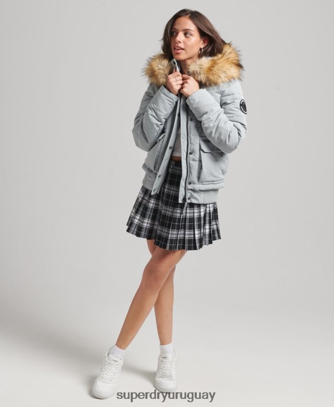 uy Superdry mujer chamarra bomber acolchada Everest con capucha azul claro DT2N8Z3736 ropa