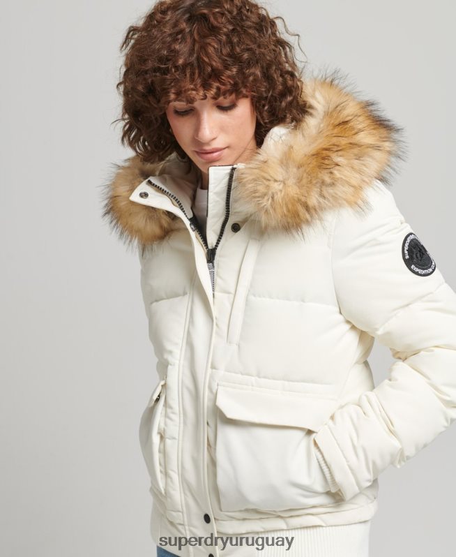 uy Superdry mujer chamarra bomber acolchada Everest con capucha blanco DT2N8Z5447 ropa