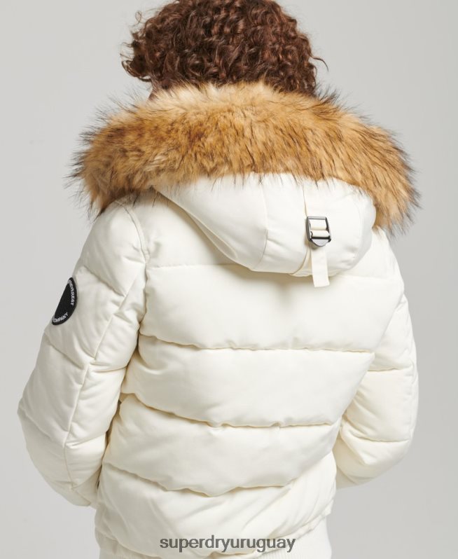 uy Superdry mujer chamarra bomber acolchada Everest con capucha blanco DT2N8Z5447 ropa