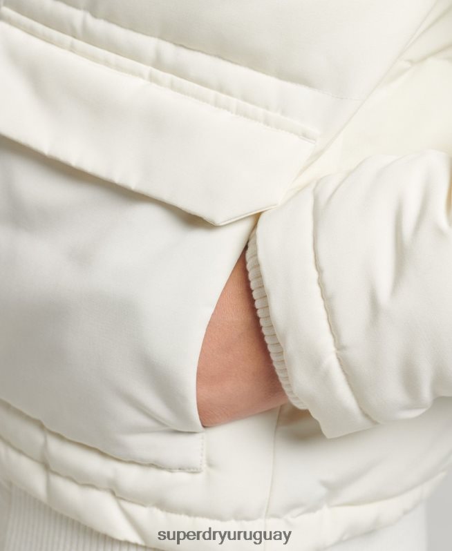 uy Superdry mujer chamarra bomber acolchada Everest con capucha blanco DT2N8Z5447 ropa