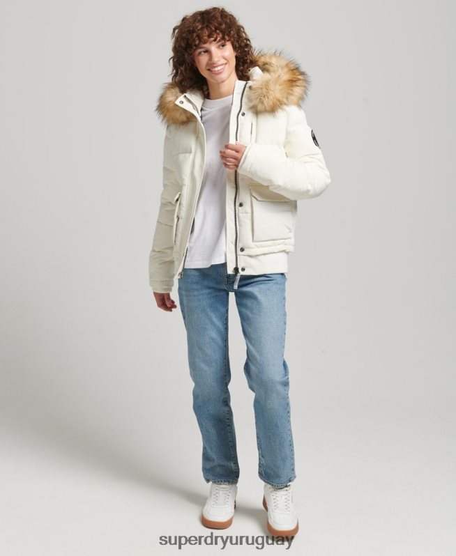 uy Superdry mujer chamarra bomber acolchada Everest con capucha blanco DT2N8Z5447 ropa